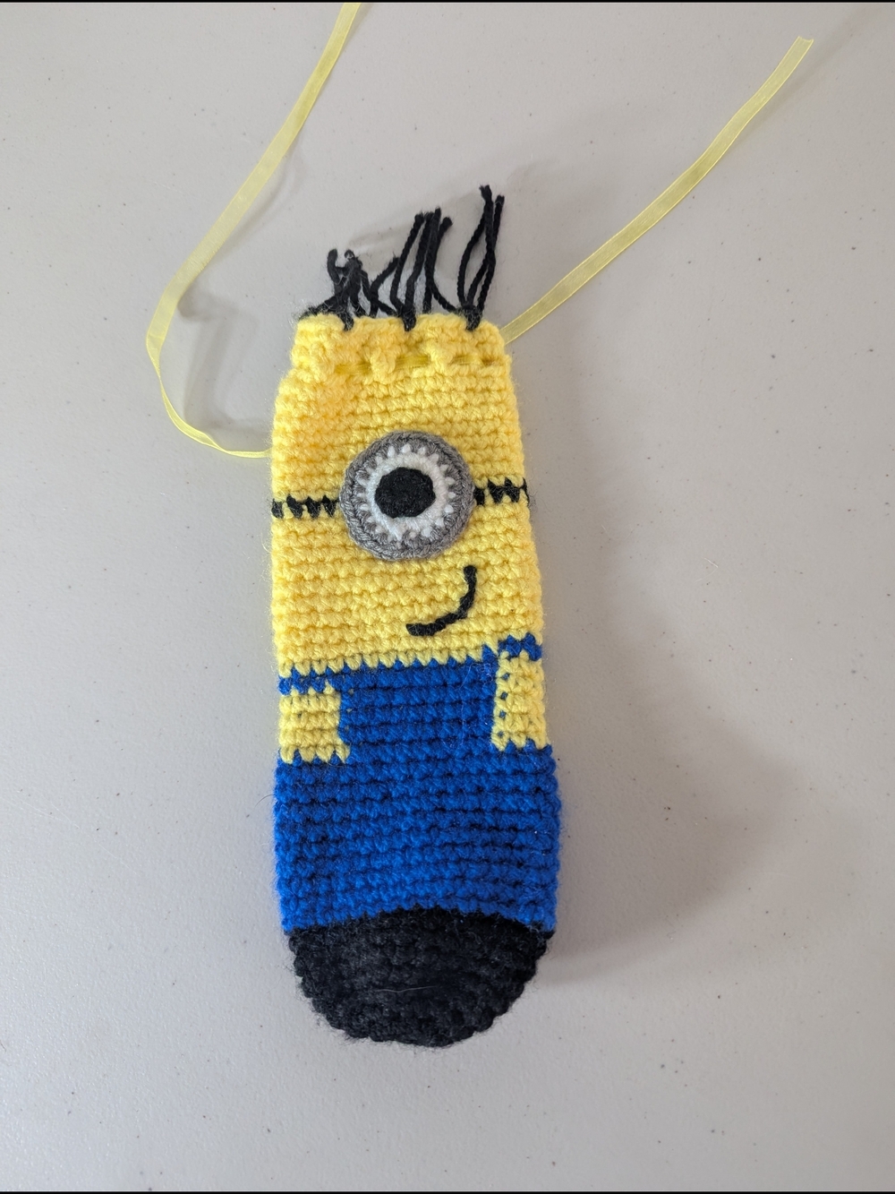 Handmade Crochet Minion Drawstring Pouch Gift Card Holder Candy Bag Kids Party